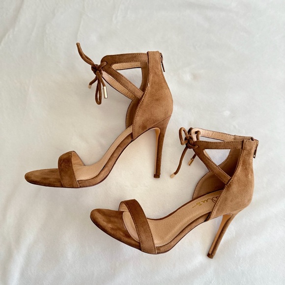 Camel Faux Suede Ankle Strap Heels - Picture 9 of 16